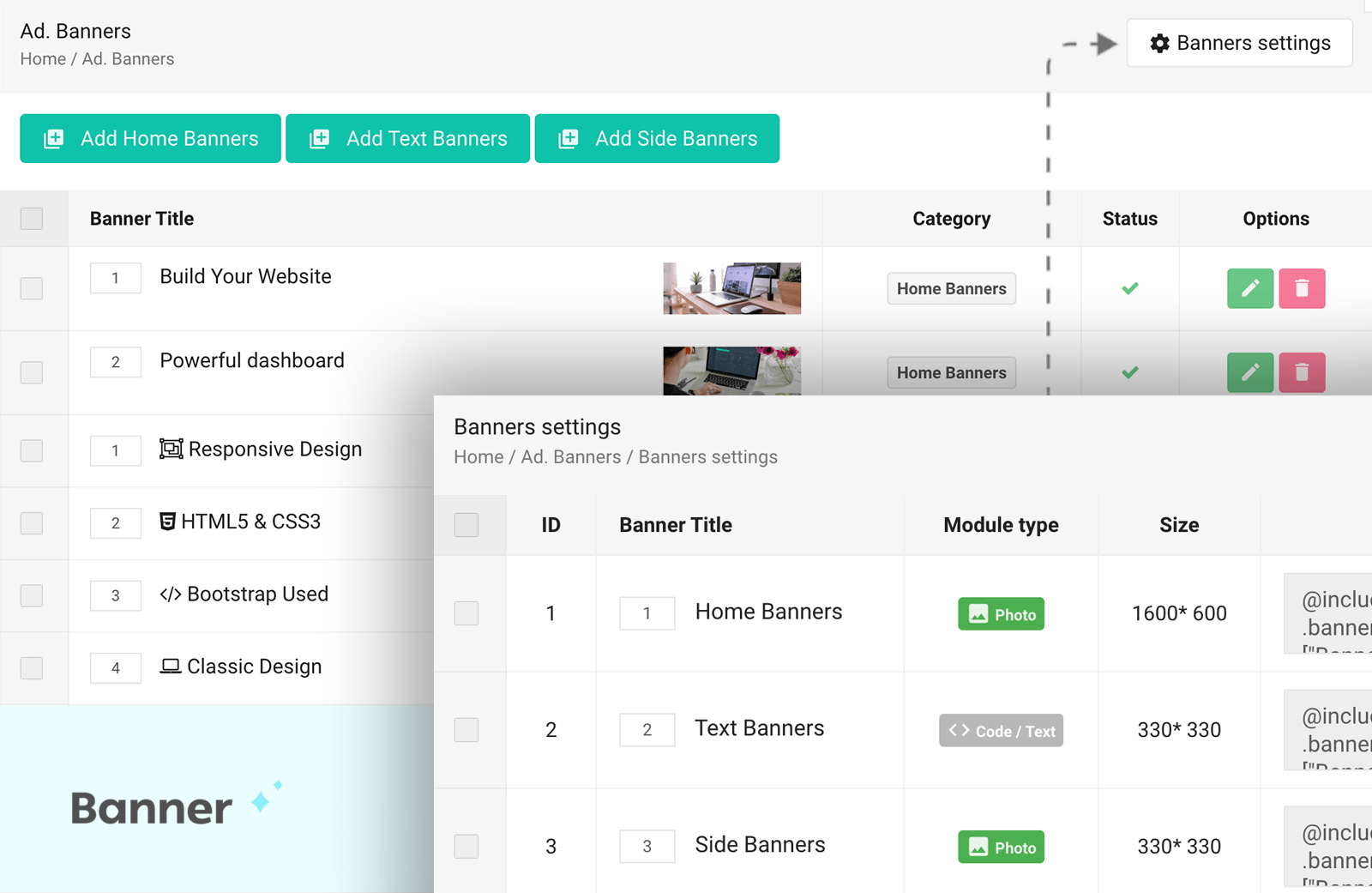 Managing Banners and Sliders